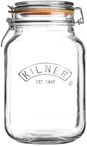 Kilner 1.5 Litre Square Clip Top Jar, Clear, Glass