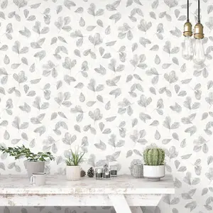 Galerie Evergreen Grey Fossil Leaf Toss Smooth Wallpaper