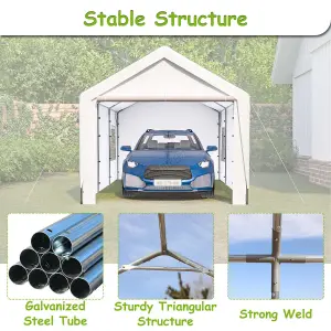 Birchtree Outdoor Steel PE Carport 10x21ft Shed Sidewalls & Windows Boat Truck