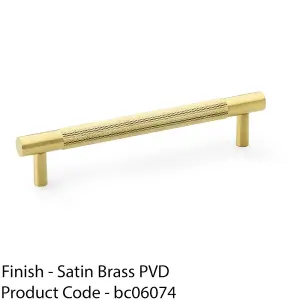 Knurled T Bar Door Pull Handle - Satin Brass - 128mm Centres Premium Drawer