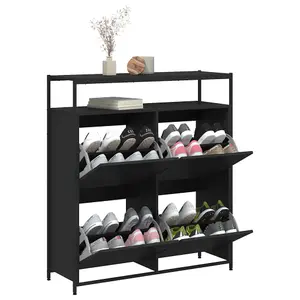 Berkfield Shoe Cabinet with 4 Flip-Drawers Black 100x34x112 cm