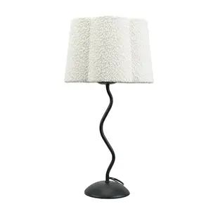 ValueLights Wiggle Black Metal Single Stem Table Lamp with Cream Boucle Scallop Shade & Bulb