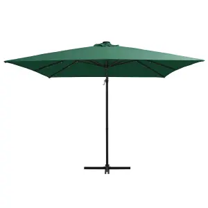 Berkfield Cantilever Umbrella with LED lights and Steel Pole 250x250 cm Green