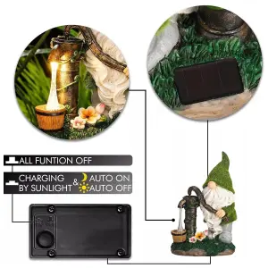 Solar Gnome Garden Ornament LED Water Pump Home Patio Flower Bed Lighting