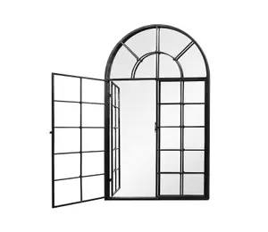 Arched Window Wall Mirror,Metal Window Pane Mirror,Black,70x3x115cm