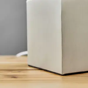 ValueLights Cubbie Pair of Grey Modern Cube Touch Dimmer Bedside Table Lamps with White Shades