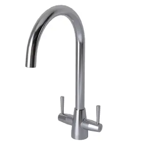 Liquida LU407CH Swivel Spout Swan Neck Twin Lever Chrome Kitchen Mixer Tap