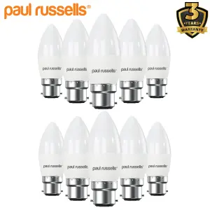 paul russells LED Candle Dimmable Bulb Bayonet Cap BC B22, 5.5W 470Lumens C37, 40w Equivalent, 2700K Warm White Light, Pack of 10