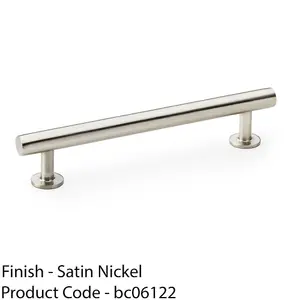 Round T Bar Pull Handle - Satin Nickel - 128mm Centres SOLID BRASS Drawer Door