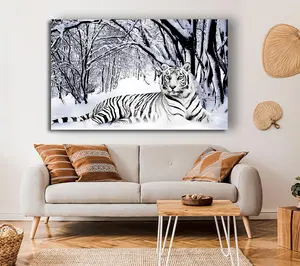 White Tiger In The Snow Canvas Print Wall Art - Medium 20 x 32 Inches