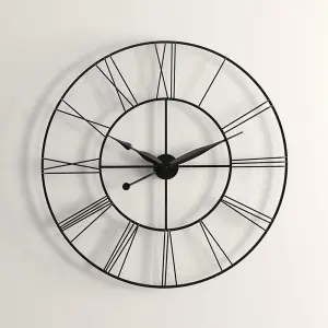 Vintage Round Large Silent Roman Numeral Metal Wall Clock for Bedroom and Kitchen 60cm