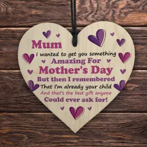 Red Ocean Joke Funny Mothers Day Gift For Mum From Daughter Son Wooden Heart With Funny Message For Mum