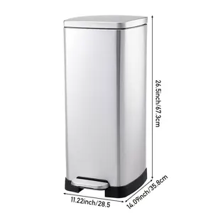 Stainless Steel Pedal Bin Trash Can Kitchen Bin Recycling Rubbish Bin 30L