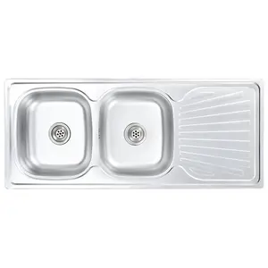 Berkfield Kitchen Sink Double Basin with Strainer & Trap Stainless Steel