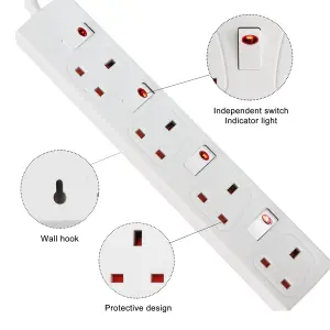 Extrastar 4 Way Socket 13A, 2M, with Indicate Light,  Individual Switches, Child-Resistant Sockets