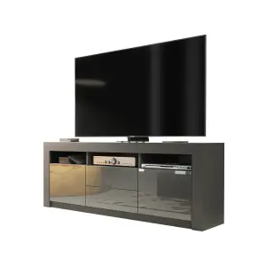 Modern TV Unit 160cm Dark Grey with High Gloss Doors - Creative Furniture