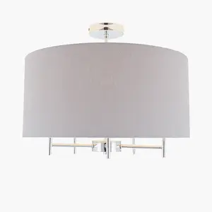 Large Linen 5 Arm Ceiling Light With Grey Drum Lampshade