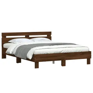 Berkfield Bed Frame with LED without Mattress Brown Oak 140x190 cm