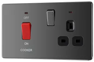 GoodHome Screwless Gloss Black Cooker switch & socket with neon