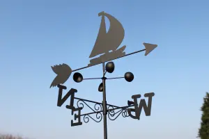 Weathervane - BOAT steel weathervane with ground spike and wall fixing.