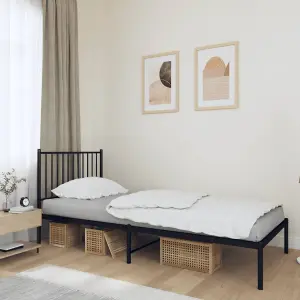 Berkfield Metal Bed Frame with Headboard Black 90x190 cm 3FT Single