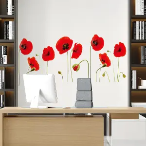 Walplus Red Poppy Flowers theme Wall Stickers Mural Decal