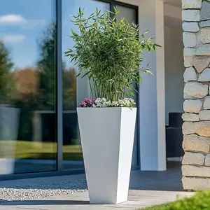 90cm Zinc Galvanised Matte White Tall Tapered Square Planter