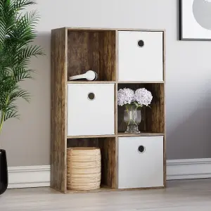 Vida Designs Durham Dark Wood 2x3 Cube Storage Unit & Set of 3 White Foldable Cube Storage Baskets