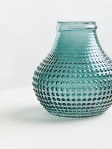 Interiors by Premier Small Green Glass Vase With Vibrant Green Hue, Textured Pottery Vase With Studded Surface, Stylish Glass Vase