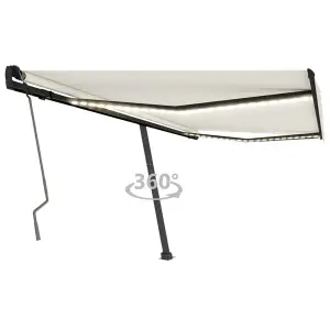 Berkfield Manual Retractable Awning with LED 450x300 cm Cream