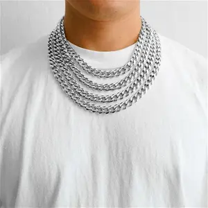 Men's 12mm Stainless Steel 18-24 Inch Cuban Curb Chain Necklace By Philip Jones Jewellery 22 Inch