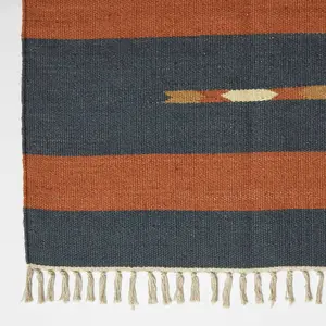 Homescapes Lundi Orange & Blue Kilim Runner Cotton & Jute Rug 66 x 200 cm