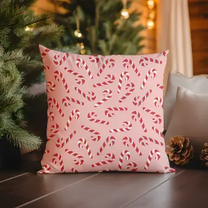 Printed Faux Suede Cushion Christmas Candy Canes 45cm x 45cm