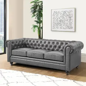 Hertford Chesterfield Faux Leather 3 Seater Sofa In Vintage Grey