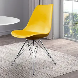 Soho Yellow Plastic Dining Chair with Chrome Metal Legs