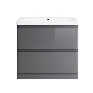 SunDaze Floor Standing 2 Drawer 800mm Gloss Grey Vanity Unit Basin Storage Bathroom Furniture