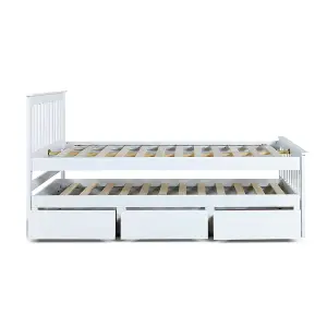 Malvern White 3 Drawer Wooden Double Bed With Trundle