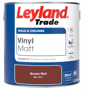 Leyland Trade Vinyl Matt Walls & Ceilings Emulsion Paint Brown Red (RAL 3011) 2.5L