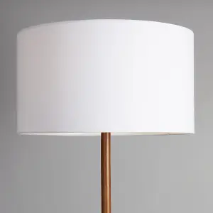 ValueLights Heather Modern Scandi Floor Lamp In Dark Wooden Finish with White Drum Shade - Includes 6w LED GLS Bulb 3000K