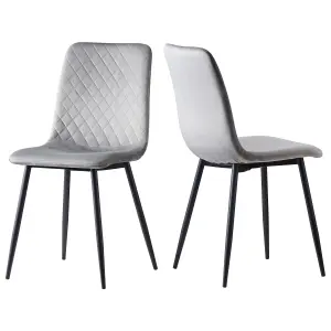 MCC Direct Set of 2 Lexi Velvet Fabric Dining Chairs with Metal Legs Light Grey