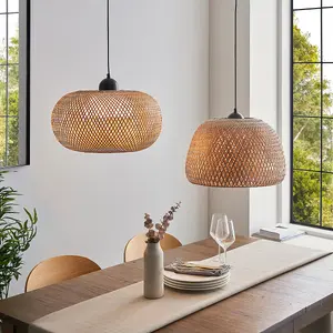 Luminosa Bali Single Pendant Ceiling Lamp, Natural Bamboo, White, Matt Black