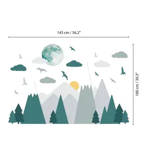 Walplus Combo Kids - Grey Mountains Under The Glowing Moon Wall Sticker PVC