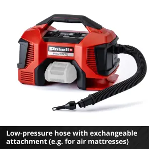 Einhell Power X-Change Cordless Portable Air Compressor - High & Low Pressure Use - With 3pc Adapter Set - Body Only - PRESSITO