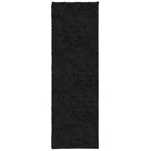 Shaggy Rug PAMPLONA High Pile Modern Black 80x250 cm