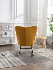 Mid Century Modern Teddy Fabric Tufted Upholstered Rocking Chair Padded Seat For Living Room Bedroom,Yellow