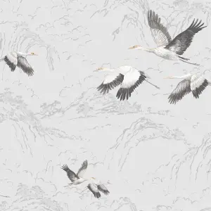 Laura Ashley Animalia Silver effect Bird Smooth Wallpaper Sample