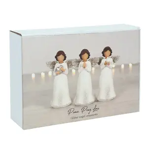 Something Different Peace Pray Love Glitter Angel Ornament Set (Pack of 3) White/Brown (One Size)