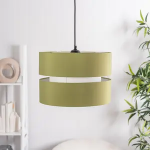 ValueLights Sophia Large Easy Fit Ceiling Light Shade 2 Tier Pendant Drum Lampshade - Olive Green - Bulb Included