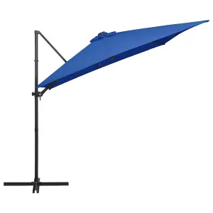 Berkfield Cantilever Umbrella with LED lights and Steel Pole 250x250 cm Azure Blue