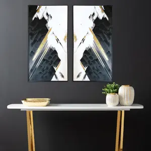 Black & White Abstract Wall Art for Bedroom & Living Room, Wall Mounted Canvas Painting (Set of 2) 142cm H x 72cm W 